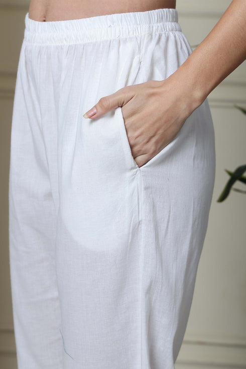 Grey And White  Pure Cambric Cotton Printed Kurta Set With Dupatta